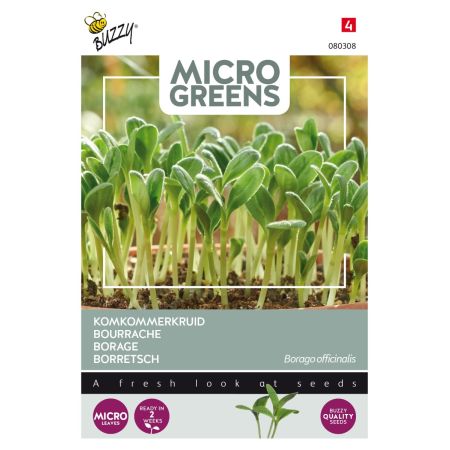 Buzzy Microgreens, Borage (komkommerkruid) - Ca. 8 gr