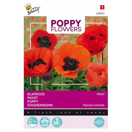 Buzzy Poppy Flowers, Oosterse klaproos gemengd - Ca. 0.15 gr