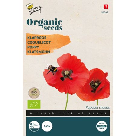 Buzzy Organic Papaver, Klaproos Rood  (BIO) - Ca. 0.25 gr